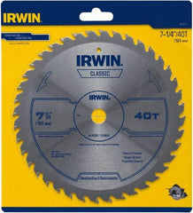 Irwin Blades - 7-1/4" Diam, 5/8" Arbor Hole Diam, 40 Tooth Wet & Dry Cut Saw Blade - Carbide-Tipped, Smooth Action, Diamond Arbor - Benchmark Tooling