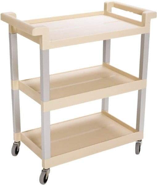 Rubbermaid - 100 Lb Capacity, 16" Wide x 31-1/2" Long x 36" High Standard Utility Cart - 3 Shelf, Plastic, Swivel Casters - Benchmark Tooling