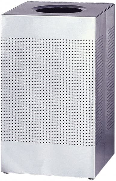 Rubbermaid - 20 Gal Silver Square Decorative Waste Receptacle With Top - Stainless Steel, 30" High x 476.25mm Long x 476.25mm Wide - Benchmark Tooling