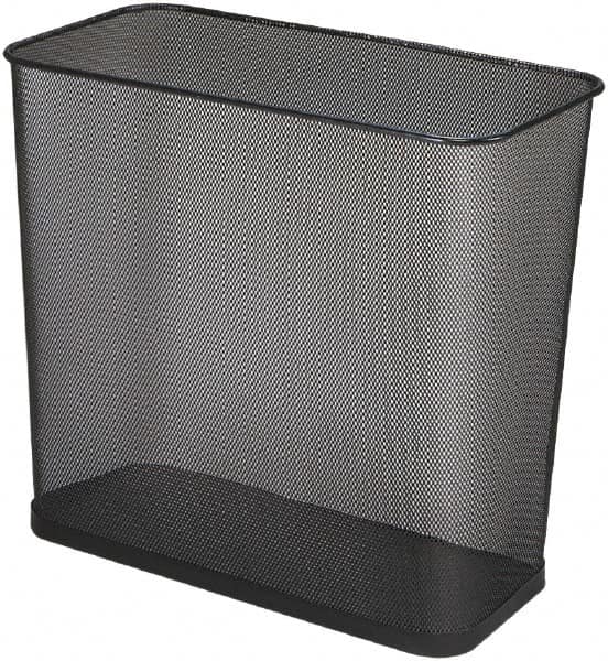 Rubbermaid - 7-1/2 Gal Black Rectangle Decorative Waste Receptacle With Top - Steel, 14" High x 16" Wide - Benchmark Tooling