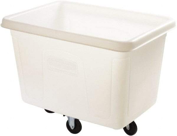 Rubbermaid - 500 Lb Load Capacity, 14 Cu Ft, 11.3 Bushels, Polyethylene Cube Truck - 31" Wide x 44-1/8" Long, White - Benchmark Tooling