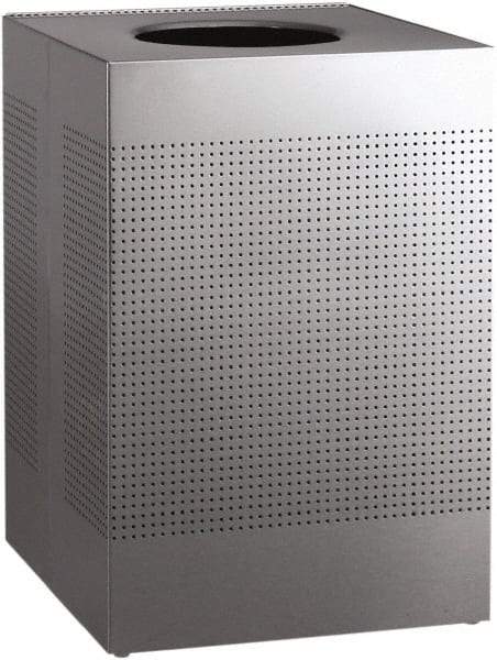 Rubbermaid - 40 Gal Silver Square Decorative Waste Receptacle With Top - Stainless Steel, 794mm High x 552.45mm Long x 552.45mm Wide - Benchmark Tooling