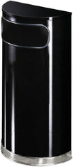 Rubbermaid - 9 Gal Black Half-Round Decorative Waste Receptacle With Top - Steel, 813mm High x 457.2mm Wide - Benchmark Tooling