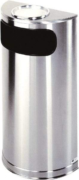 Rubbermaid - 9 Gal Silver Half-Round Decorative Waste Receptacle With Top - Steel, 32" High x 18" Wide - Benchmark Tooling