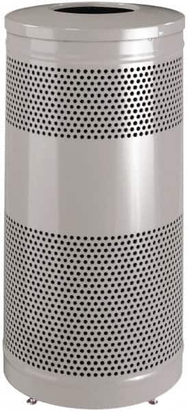 Rubbermaid - 25 Gal Silver Round Decorative Waste Receptacle With Top - Steel, 902mm High - Benchmark Tooling