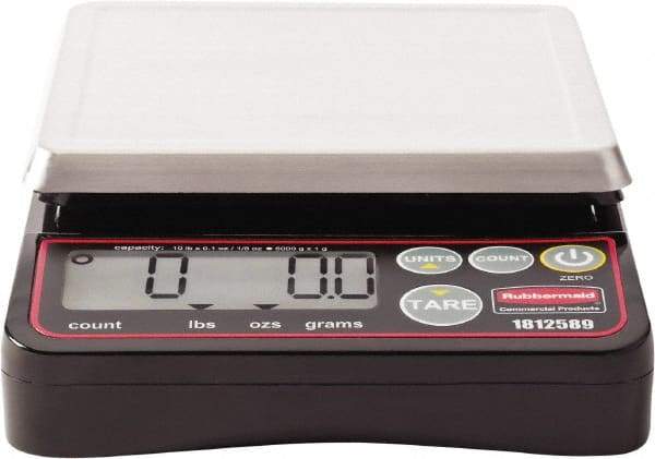 Rubbermaid - 10 Lb. Capacity, Digital Portion Control Scale - 0.1 and 1/8 oz. Graduation, 5-1/8 x 5-1/8" Platform - Benchmark Tooling