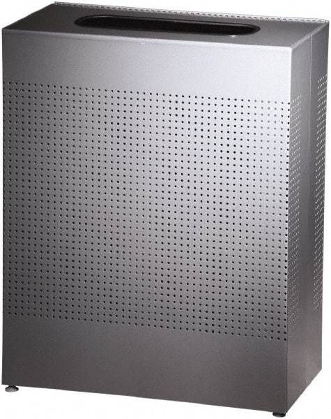 Rubbermaid - 22-1/2 Gal Silver Rectangle Decorative Waste Receptacle With Top - Steel, 30" High x 24" Long x 24" Wide - Benchmark Tooling