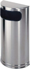 Rubbermaid - 9 Gal Silver Half-Round Decorative Waste Receptacle With Top - Steel, 32" High x 18" Wide - Benchmark Tooling