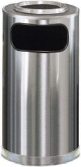 Rubbermaid - 12 Gal Silver Round Decorative Waste Receptacle With Top - Steel, 28" High - Benchmark Tooling