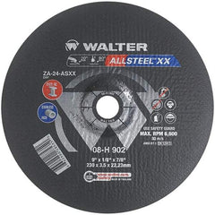 WALTER Surface Technologies - 24 Grit, 9" Wheel Diam, 1/8" Wheel Thickness, 7/8" Arbor Hole, Type 27 Depressed Center Wheel - Aluminum Oxide, Resinoid Bond, 6,600 Max RPM - Benchmark Tooling