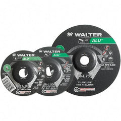 WALTER Surface Technologies - 24 Grit, 9" Wheel Diam, 1/4" Wheel Thickness, Type 27 Depressed Center Wheel - Aluminum Oxide, Resinoid Bond, 6,600 Max RPM - Benchmark Tooling