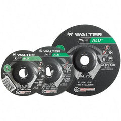 WALTER Surface Technologies - 24 Grit, 7" Wheel Diam, 1/8" Wheel Thickness, Type 27 Depressed Center Wheel - Aluminum Oxide, Resinoid Bond, 8,600 Max RPM - Benchmark Tooling