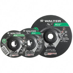 WALTER Surface Technologies - 24 Grit, 4-1/2" Wheel Diam, 1/4" Wheel Thickness, Type 27 Depressed Center Wheel - Aluminum Oxide, Resinoid Bond, 13,300 Max RPM - Benchmark Tooling