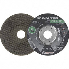 WALTER Surface Technologies - 60 Grit, 5" Wheel Diam, 3/64" Wheel Thickness, 7/8" Arbor Hole, Type 27 Depressed Center Wheel - Aluminum Oxide, Resinoid Bond, 12,200 Max RPM - Benchmark Tooling