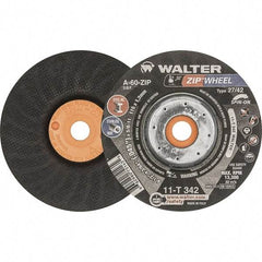 WALTER Surface Technologies - 60 Grit, 4-1/2" Wheel Diam, 3/64" Wheel Thickness, Type 27 Depressed Center Wheel - Resinoid Bond, 13,300 Max RPM - Benchmark Tooling