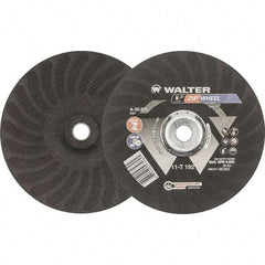WALTER Surface Technologies - 30 Grit, 9" Wheel Diam, 5/64" Wheel Thickness, 7/8" Arbor Hole, Type 27 Depressed Center Wheel - Aluminum Oxide, Resinoid Bond, 6,600 Max RPM - Benchmark Tooling