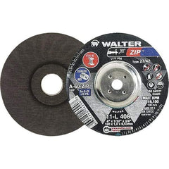 WALTER Surface Technologies - 60 Grit, 4" Wheel Diam, 1/32" Wheel Thickness, 3/8" Arbor Hole, Type 27 Depressed Center Wheel - Aluminum Oxide, Resinoid Bond, 19,100 Max RPM, Compatible with Die Grinders & Straight Shaft Grinder - Benchmark Tooling