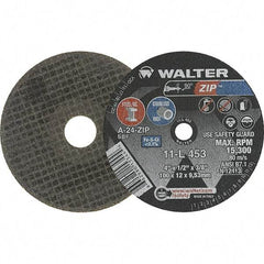 WALTER Surface Technologies - 4" 24 Grit Aluminum Oxide Cutoff Wheel - 1/2" Thick, 3/8" Arbor, 19,100 Max RPM, Use with Die Grinders - Benchmark Tooling