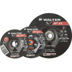 WALTER Surface Technologies - 16 Grit, 9" Wheel Diam, 1/4" Wheel Thickness, Type 28 Depressed Center Wheel - Aluminum Oxide, Resinoid Bond, 6,600 Max RPM - Benchmark Tooling