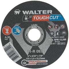 WALTER Surface Technologies - 5" 30 Grit Aluminum Oxide Cutoff Wheel - 3/32" Thick, 7/8" Arbor, 12,200 Max RPM, Use with Angle Grinders - Benchmark Tooling