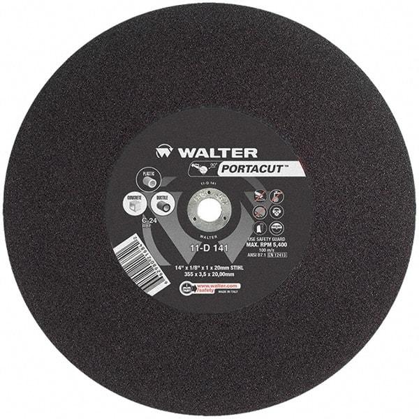 WALTER Surface Technologies - 14" 24 Grit Aluminum Oxide Cutoff Wheel - 1/8" Thick, 20mm Arbor, 5,400 Max RPM, Use with Electric & Gas Powered Saws - Benchmark Tooling