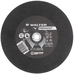 WALTER Surface Technologies - 12" 24 Grit Aluminum Oxide Cutoff Wheel - 1/8" Thick, 20mm Arbor, 6,300 Max RPM, Use with Electric & Gas Powered Saws - Benchmark Tooling
