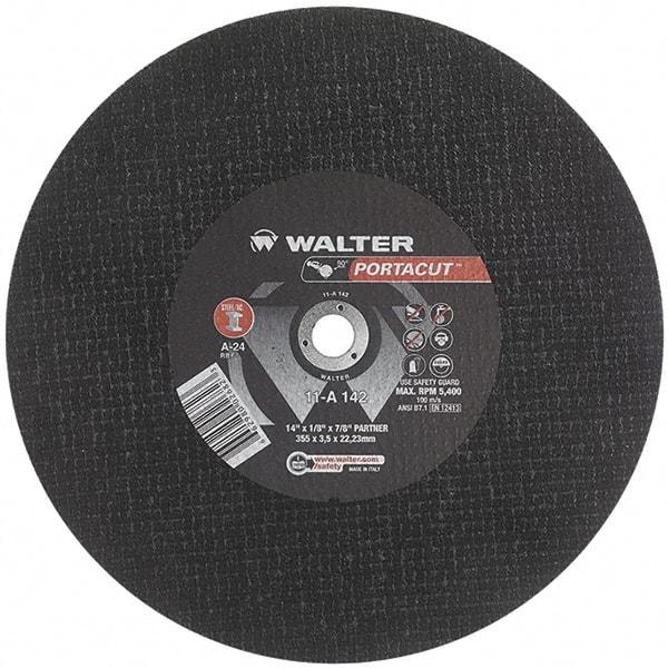 WALTER Surface Technologies - 14" 24 Grit Aluminum Oxide Cutoff Wheel - 1/8" Thick, 7/8" Arbor, 5,400 Max RPM, Use with Electric & Gas Powered Saws - Benchmark Tooling