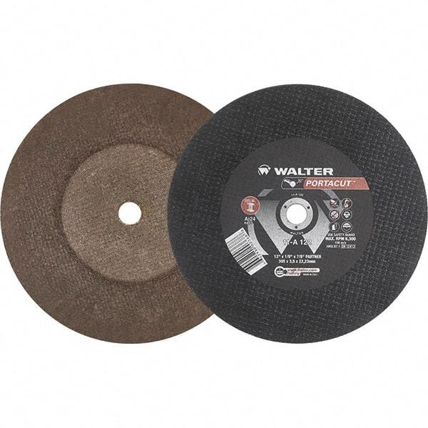 WALTER Surface Technologies - 12" 24 Grit Aluminum Oxide Cutoff Wheel - 1/8" Thick, 7/8" Arbor, 6,300 Max RPM, Use with Electric & Gas Powered Saws - Benchmark Tooling