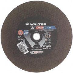 WALTER Surface Technologies - 12" 30 Grit Aluminum Oxide Cutoff Wheel - 3/32" Thick, 1" Arbor, 5,100 Max RPM, Use with Chop Saws - Benchmark Tooling