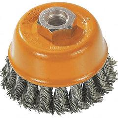 WALTER Surface Technologies - 3" Diam, 1/2-13 Threaded Arbor, Steel Fill Cup Brush - 0.015 Wire Diam, 12,000 Max RPM - Benchmark Tooling