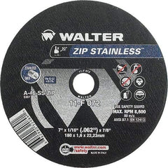 WALTER Surface Technologies - 7" 46 Grit Aluminum Oxide/Silicon Carbide Blend Cutoff Wheel - 1/16" Thick, 7/8" Arbor, 8,600 Max RPM, Use with Angle Grinders - Benchmark Tooling
