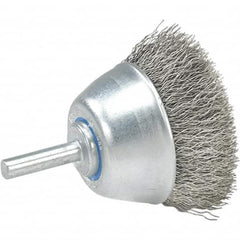 WALTER Surface Technologies - 1-1/2" Diam, 1/4" Shank Diam, Stainless Steel Fill Cup Brush - 0.0118 Wire Diam, 13,000 Max RPM - Benchmark Tooling