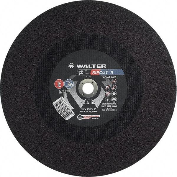 WALTER Surface Technologies - 16" 24 Grit Aluminum Oxide Cutoff Wheel - 5/32" Thick, 1" Arbor, 3,800 Max RPM, Use with Stationary Tools - Benchmark Tooling