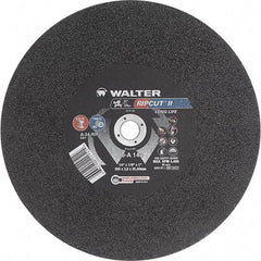 WALTER Surface Technologies - 14" 24 Grit Aluminum Oxide Cutoff Wheel - 1/8" Thick, 1" Arbor, 4,400 Max RPM, Use with Stationary Tools - Benchmark Tooling