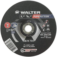 WALTER Surface Technologies - 20 Grit, 7" Wheel Diam, 5/32" Wheel Thickness, 7/8" Arbor Hole, Type 27 Depressed Center Wheel - Aluminum Oxide/Silicon Carbide Blend, Resinoid Bond, 8,600 Max RPM - Benchmark Tooling