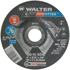 WALTER Surface Technologies - 36 Grit, 5" Wheel Diam, 5/32" Wheel Thickness, 7/8" Arbor Hole, Type 27 Depressed Center Wheel - Aluminum Oxide/Silicon Carbide Blend, Resinoid Bond, 12,200 Max RPM - Benchmark Tooling