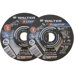 WALTER Surface Technologies - 16 Grit, 9" Wheel Diam, 1/4" Wheel Thickness, 7/8" Arbor Hole, Type 27 Depressed Center Wheel - Aluminum Oxide, Resinoid Bond, 6,600 Max RPM - Benchmark Tooling