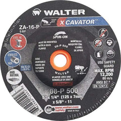 WALTER Surface Technologies - 16 Grit, 5" Wheel Diam, 1/4" Wheel Thickness, Type 27 Depressed Center Wheel - Aluminum Oxide, Resinoid Bond, 12,200 Max RPM - Benchmark Tooling