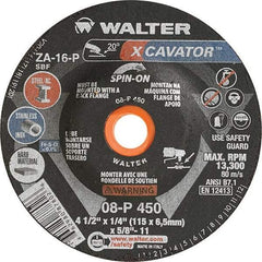 WALTER Surface Technologies - 16 Grit, 4-1/2" Wheel Diam, 1/4" Wheel Thickness, Type 27 Depressed Center Wheel - Aluminum Oxide, Resinoid Bond, 13,300 Max RPM - Benchmark Tooling