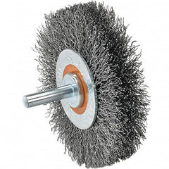 WALTER Surface Technologies - 3" OD, 1/4" Shank Diam, Crimped Steel Wheel Brush - 3/4" Face Width, 0.0118" Filament Diam, 12,000 RPM - Benchmark Tooling