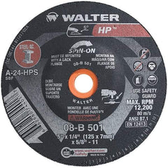 WALTER Surface Technologies - 24 Grit, 5" Wheel Diam, 1/4" Wheel Thickness, Type 28 Depressed Center Wheel - Aluminum Oxide, Resinoid Bond, 12,200 Max RPM - Benchmark Tooling