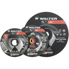 WALTER Surface Technologies - 24 Grit, 5" Wheel Diam, 1/4" Wheel Thickness, Type 27 Depressed Center Wheel - Aluminum Oxide, Resinoid Bond, 12,200 Max RPM - Benchmark Tooling