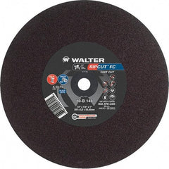 WALTER Surface Technologies - 14" 24 Grit Aluminum Oxide Cutoff Wheel - 1/8" Thick, 1" Arbor, 4,400 Max RPM, Use with Stationary Tools - Benchmark Tooling