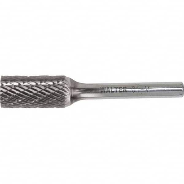 WALTER Surface Technologies - 1/8" Cut Diam, 1/8" Shank Diam, Cylinder Head Double Cut Burr - Carbide, 9/16" LOC - Benchmark Tooling