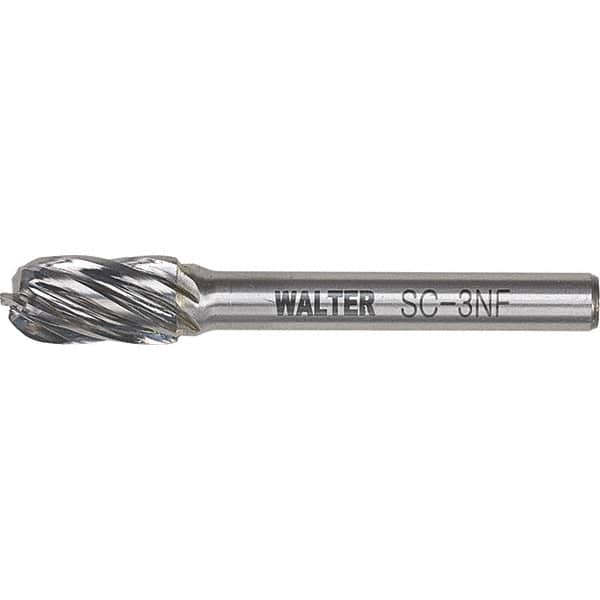 WALTER Surface Technologies - 5/16" Cut Diam, 1/4" Shank Diam, Cylinder Ball End Head Double Cut Burr - Carbide, 3/4" LOC - Benchmark Tooling