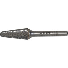 WALTER Surface Technologies - 1/2" Cut Diam, 1/4" Shank Diam, Cone Head Double Cut Burr - Carbide, 1-1/8" LOC - Benchmark Tooling