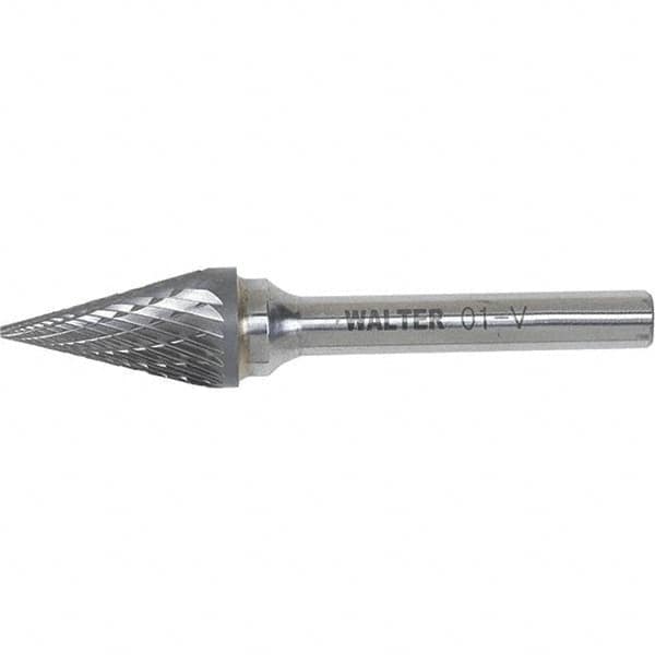 WALTER Surface Technologies - 1/8" Cut Diam, 1/8" Shank Diam, Cone Head Double Cut Burr - Carbide, 7/16" LOC - Benchmark Tooling