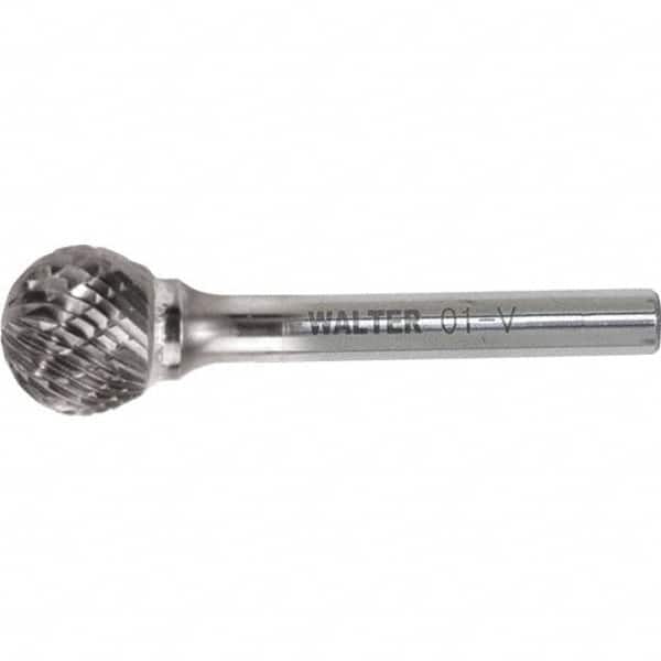 WALTER Surface Technologies - 1/8" Cut Diam, 1/8" Shank Diam, Ball Head Double Cut Burr - Carbide, 1/8" LOC - Benchmark Tooling
