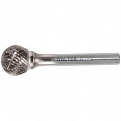 WALTER Surface Technologies - 3/8" Cut Diam, 1/4" Shank Diam, Ball Head Double Cut Burr - Carbide, 5/16" LOC - Benchmark Tooling