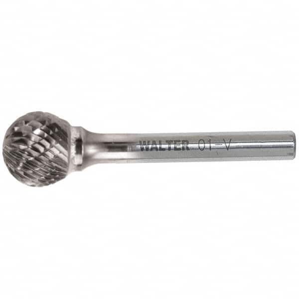 WALTER Surface Technologies - 1/4" Cut Diam, 1/4" Shank Diam, Ball Head Double Cut Burr - Carbide, 7/32" LOC - Benchmark Tooling